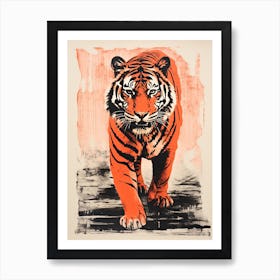 Tiger, Woodblock Animal  Drawing 3 Art Print