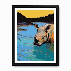 A Rhino In The River Block Colours 1 Art Print