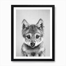 Baby Wolf - Black & White Art Print