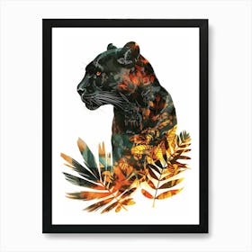 Double Exposure Realistic Black Panther With Jungle 5 Art Print