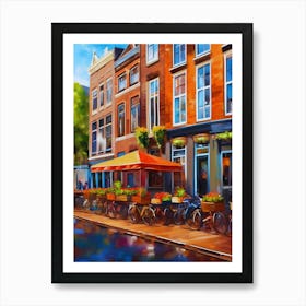 Amsterdam, Netherlands, streets, cafes, passing by, the beauty of summer, oil colors.. Art Print