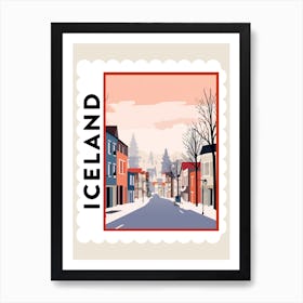 Retro Winter Stamp Poster Reykjavik Iceland 2 Art Print