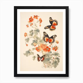 Butterfly Floral Japanese Style Painting 4 Art Print