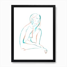 Daydreaming One Line Watercolor Art Print