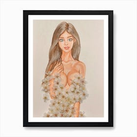 Lady In A Dress Of White Flowers Art Print