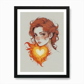 Girl With A Fire Heart Art Print