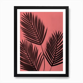 Coral black palm leaves 2 Art Print