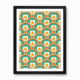 Retro Waves and Flowers, Teal and Orange Art Print