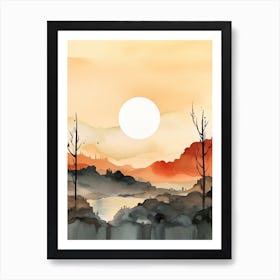Watercolor Summer Sunset Art Print