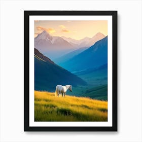 White Horse In The Mountains Art Print