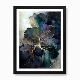 Painting Flower With Blue Gold L Art Print