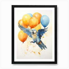 Parrot Flying With Autumn Fall Pumpkins And Balloons Watercolour Nursery 1 Affiche