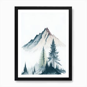 Mountain And Forest In Minimalist Watercolor Vertical Composition 13 Art Print