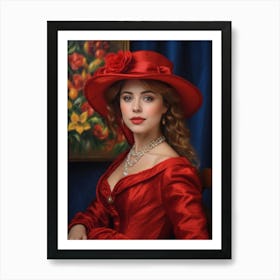 Victorian Woman In Red Hat Art Print