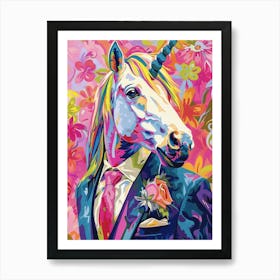 Floral Fauvism Style Unicorn In A Suit 4 Art Print