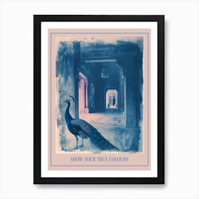 Blue Peacock In A Palace Cyanotype Inspired Poster Art Print