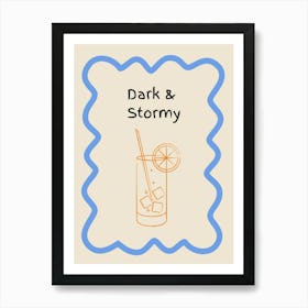 Dark & Stormy Doodle Poster Blue & Orange Art Print