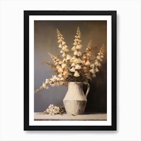 Foxglove, Autumn Fall Flowers Sitting In A White Vase, Farmhouse Style 2 Art Print