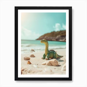 Pastel Toy Dinosaur Relaxing On The Beach Art Print