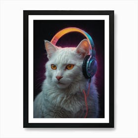 Cat With Headphones 2 Art Print