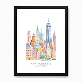 New York City United States Gouache Travel Illustration Art Print