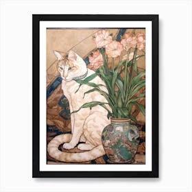 Gladoli With A Cat 1 Art Nouveau Style Art Print