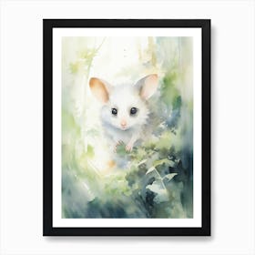Light Watercolor Painting Of A Hidden Possum 3 Art Print