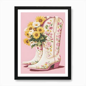 Cowboy Boots With Sunflowers Art Print