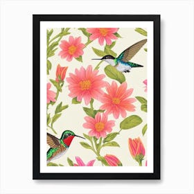 Hummingbird 2 William Morris Style Bird Art Print