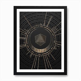 Geometric Glyph Symbol in Gold with Radial Array Lines on Dark Gray n.0256 Art Print