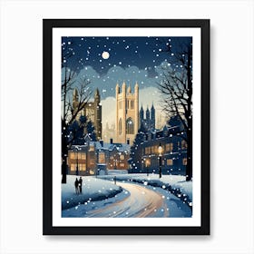 Winter Travel Night Illustration Cambridge United Kingdom 3 Art Print