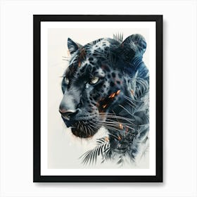 Double Exposure Realistic Black Panther With Jungle 2 Art Print