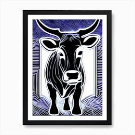 Cow Lino Black And White, 1130 Art Print