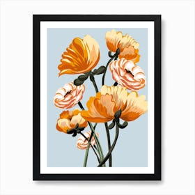 Bunch Of Flowers On Pale Blue Art Print