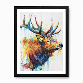 Elk Colourful Watercolour 2 Art Print