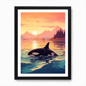 Modern Orca Whale Graphic Design Style In Sunset 1 Art Print