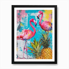 Flamingoes & Pineapple Kitsch Collage 2 Art Print