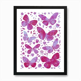 Butterfly Watercolor Hot Magenta Pink Art Print