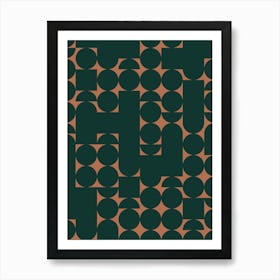 Geometric Dark Green and Terracotta Art Print Art Print