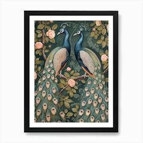 Two Vintage Floral Peacocks 3 Art Print