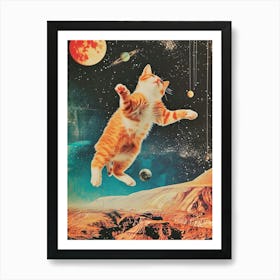 Kitsch Space Cat Retro Collage 2 Art Print