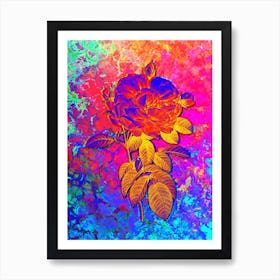 Giant French Rose Botanical in Acid Neon Pink Green and Blue n.0073 Art Print