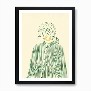 Woman In Green Stripes Art Print