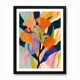 Colourful Flower Illustration Flax Flower 1 Art Print