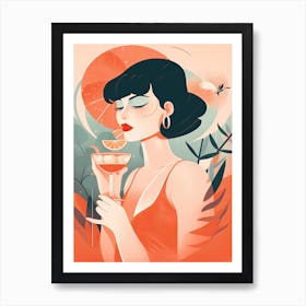 A Woman Drinking A Paloma Cocktail Illustration 1 Art Print