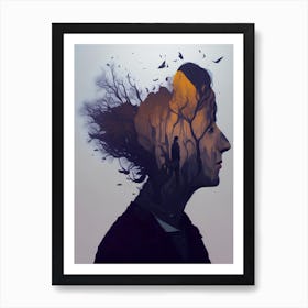 Vintage Faceless Woman Landscape Mind Art Print