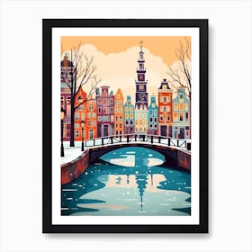 Vintage Winter Travel Illustration Amsterdam Netherlands 4 Art Print