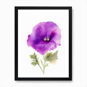 Purple Poppy Mallow Wildflower Watercolour 1 Art Print