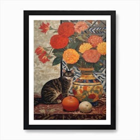 Dahlia With A Cat 3 William Morris Style Art Print