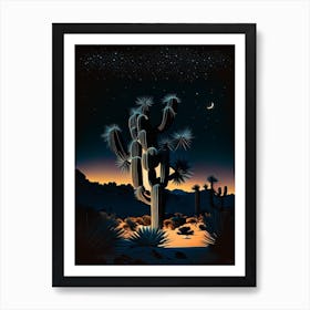 Joshua Tree At Night Retro Illustration (1) Art Print